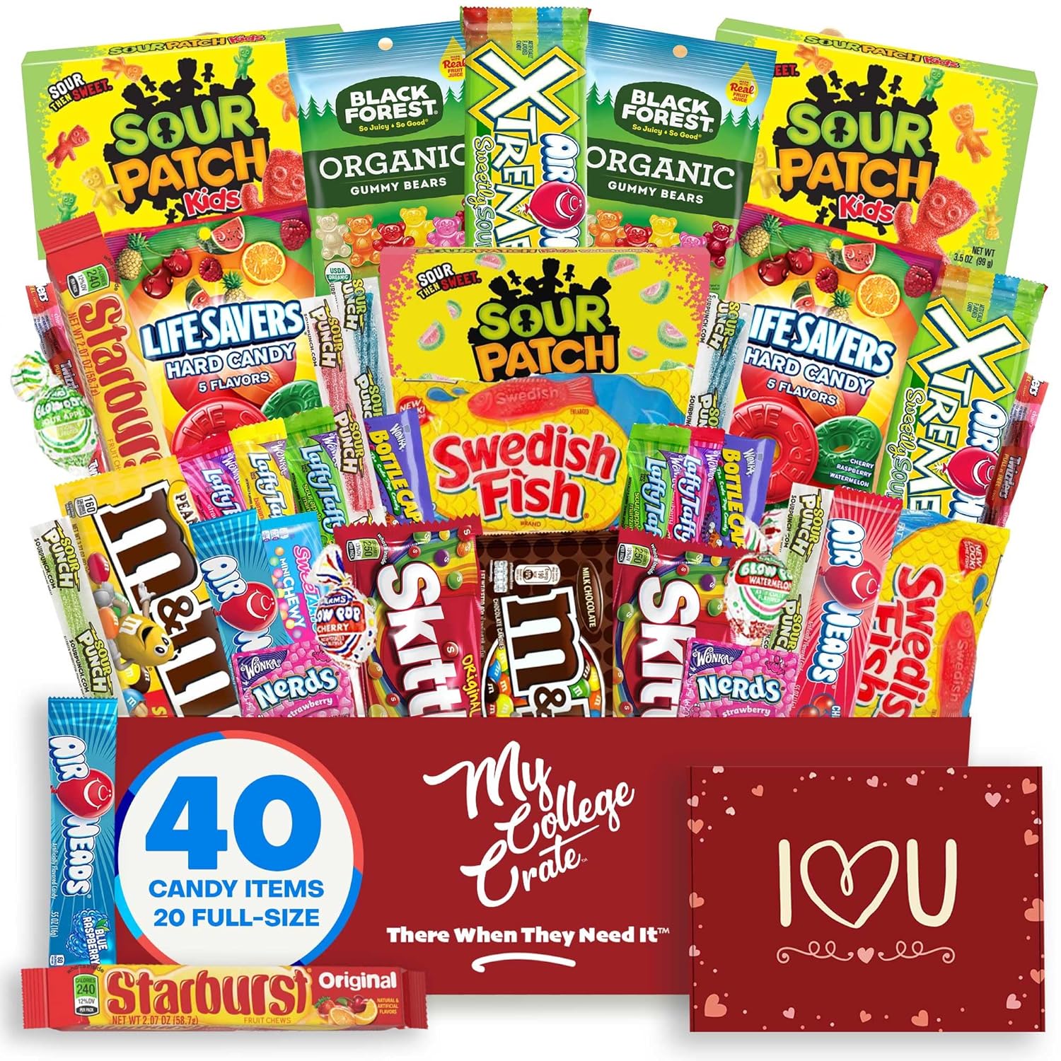 College Valentine's Day Candy Snack Box (40 Full Size Variety Gift Basket Care Package) My College Crate