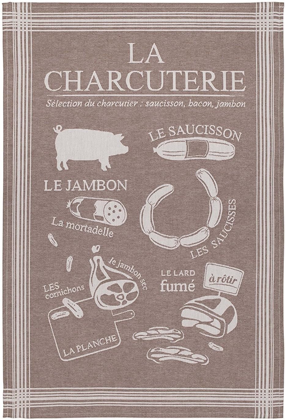 Coucke French Cotton Jacquard Towel French Gourmet Collection, La Charcuterie (Delicatessen), 20-Inches by 30-Inches, Tan and Red