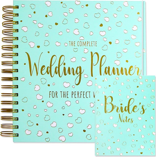 Wedding Planner Book and Notebook Set  UK Bride and Groom Planning Journal Organiser Bridal, Zip-Lock Pocket, Checklists, Engagement Gift, Countdown Calendar & Organising Diary