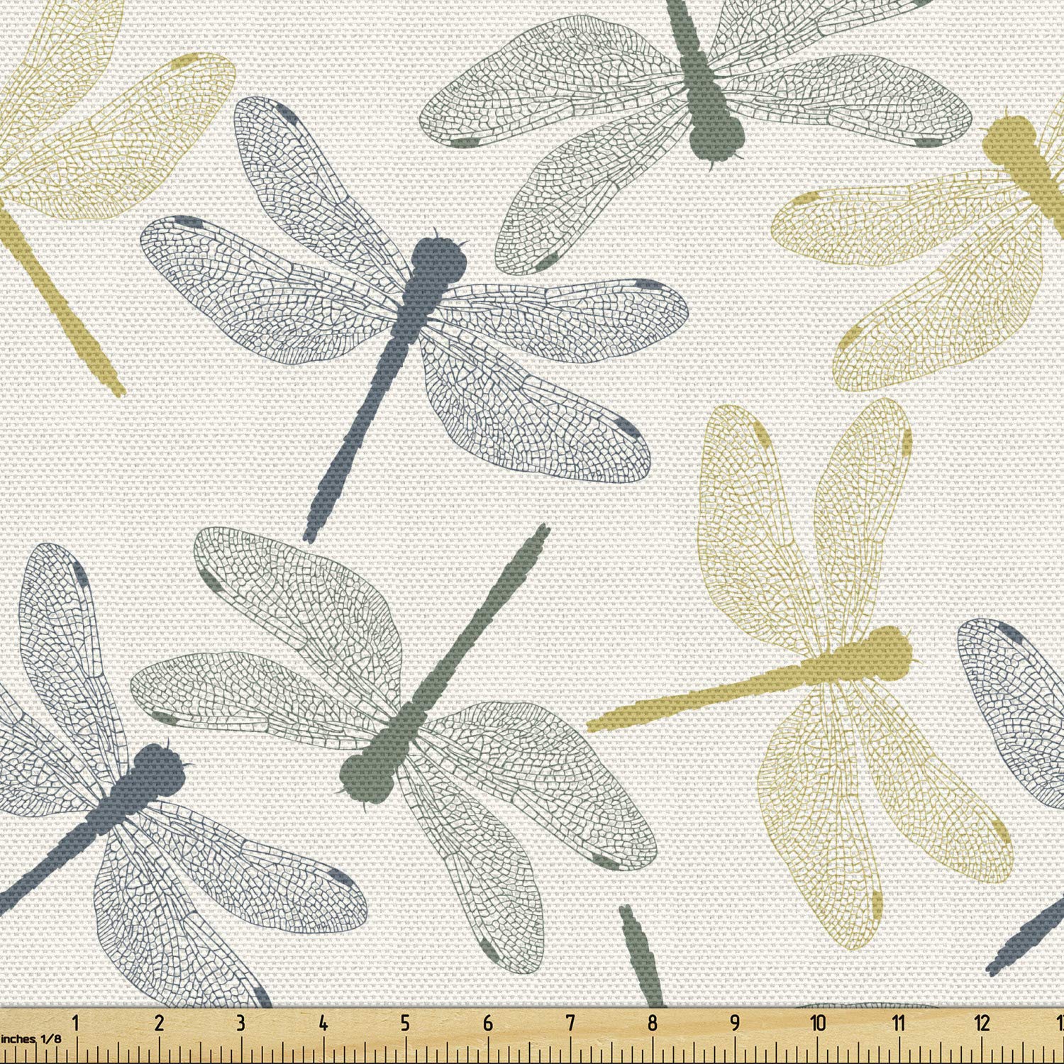 Ambesonne Dragonfly Fabric by The Yard, Colorful Silhouettes of Exotic Insects Open Wings Beauty of Nature, Decorative Fabric for Upholstery and Home Accents, 1 Yard, Green Mustard