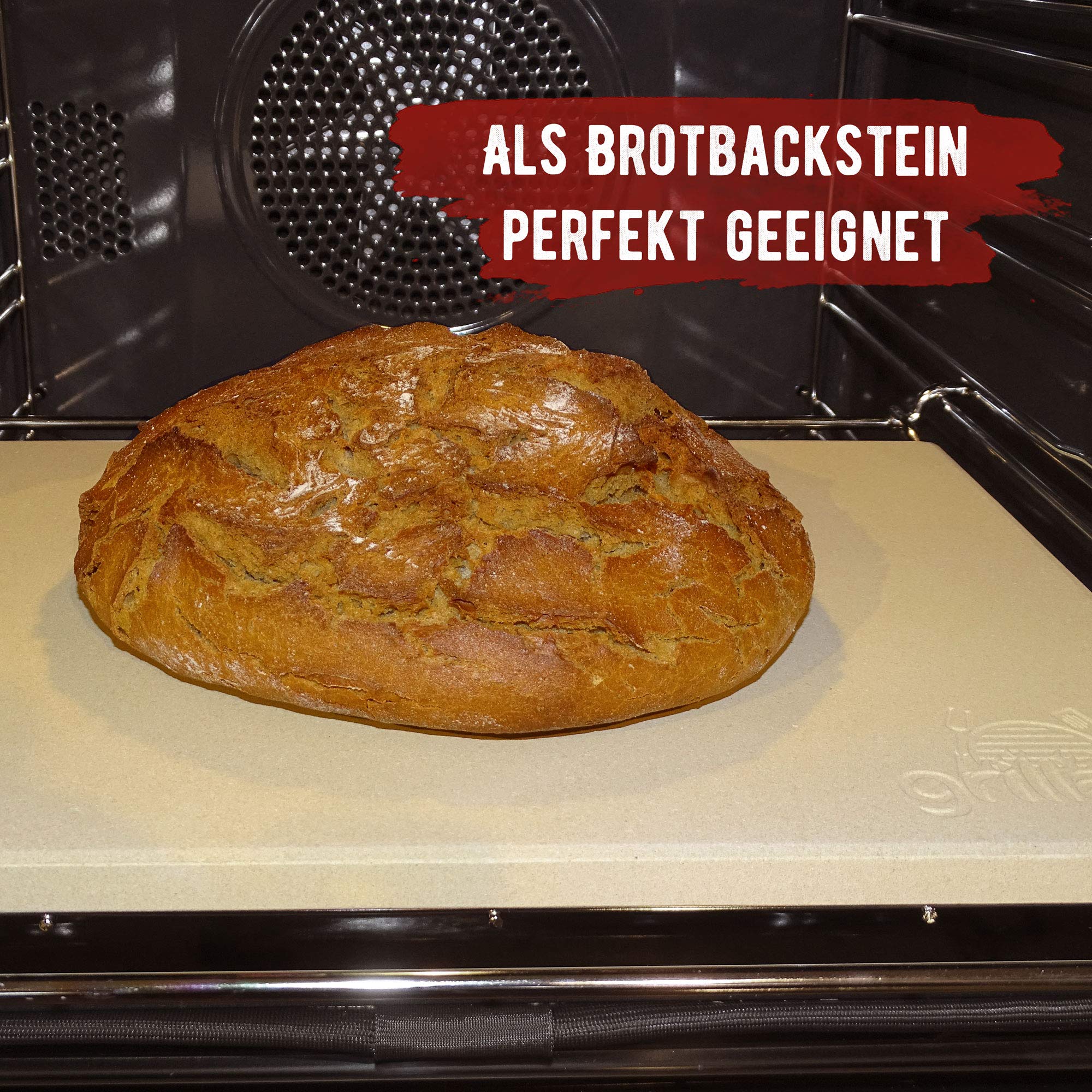 grillart® Kamień do pizzy premium do grilla gazowego, grilla na węgiel drzewny i piekarnika w zestawie – wysokiej jakości kamień do pizzy, prostokątny, łącznie z łopatką do pizzy i książką z