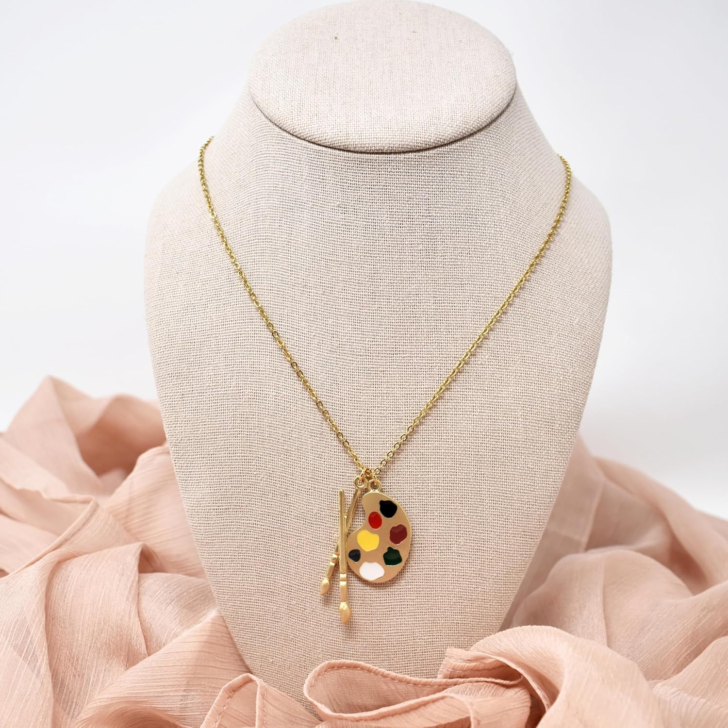 MOM & THREE DAUGHTERS Gift for Artist Woman, Artist Palette and Paint Brush Necklace, Teacher Gifts. Palette Necklace, Pendant for Women Gift, Unique Gifts, - Image 2