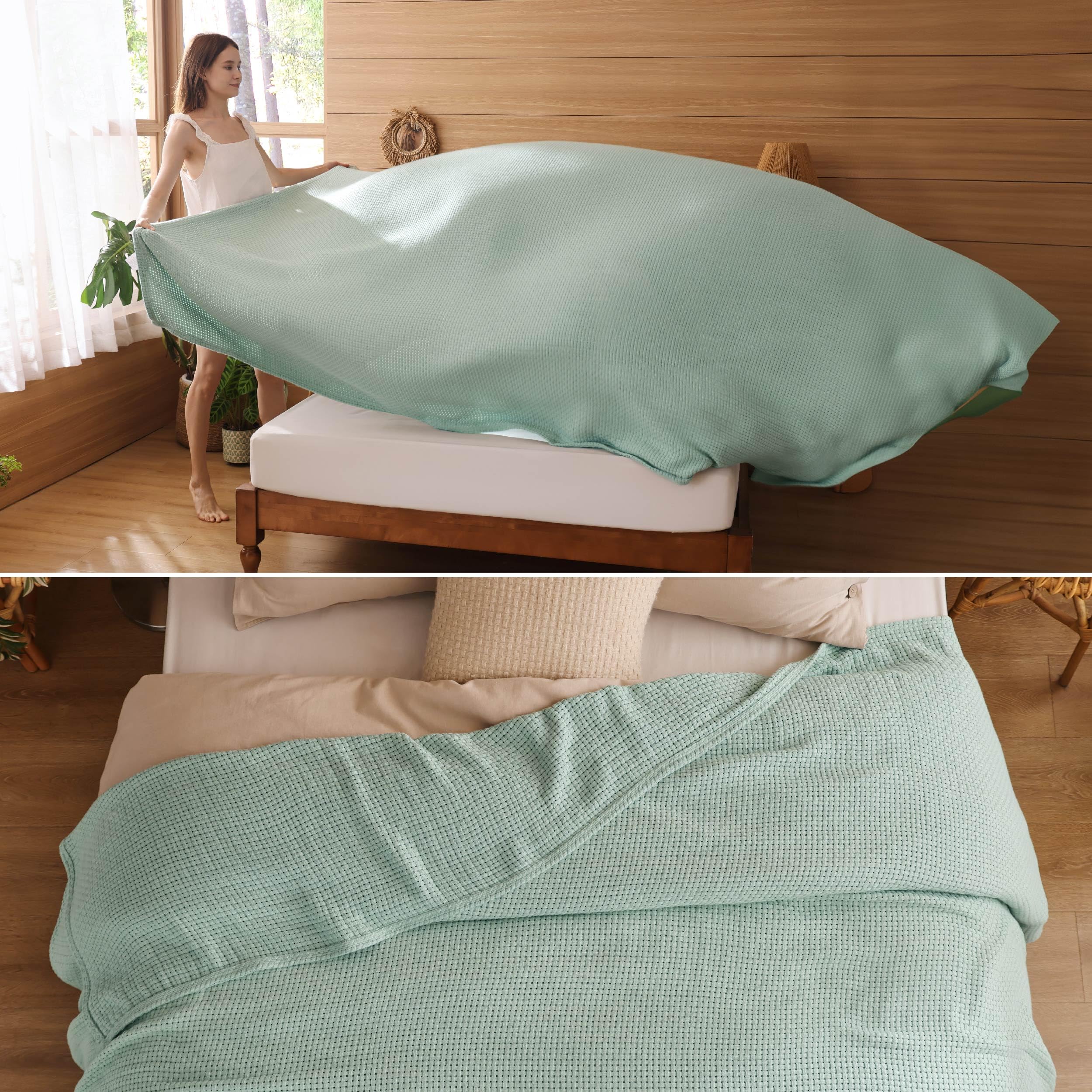 Bedsure 100%コットンサーマルブランケット - 405GSM ソフトブランケット ワッフル織り ホームデコレーションに - オールシーズンベッドに重ね付けに並行輸入品 Bedsure コットン100%ブランケット クイーンサイズ 夏用 ウルトラソフト ワッフル織り クイーンブランケット ベッド用 軽量 薄い 織物  通気性 寝具ギフト 女性 男性 子供 アイボリー 90インチ x 90インチ