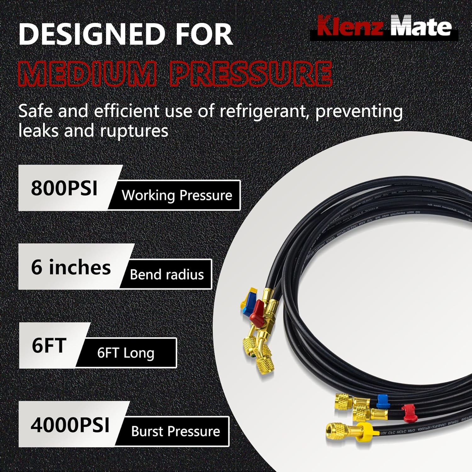 2026 Upgraded 1/4" A2L Refrigerant Hoses, 72", 45° & 180° Left-Hand Thread Adapters, Custom Pressure Relief Groove, Compact Ball Valve Refrigerant Hoses, for R-1234YF/R-134A/R-32/R-454B/R-410A(3 Pcs)