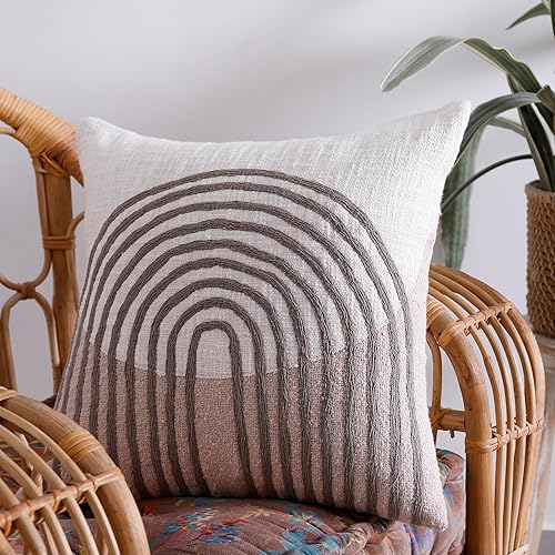 Miniatura 7 de Labhanshi Funda de almohada de arcoíris blanco y rosa funda de almohada bohemia para regalo de Año Nuevo 20 x 20 pulgadas