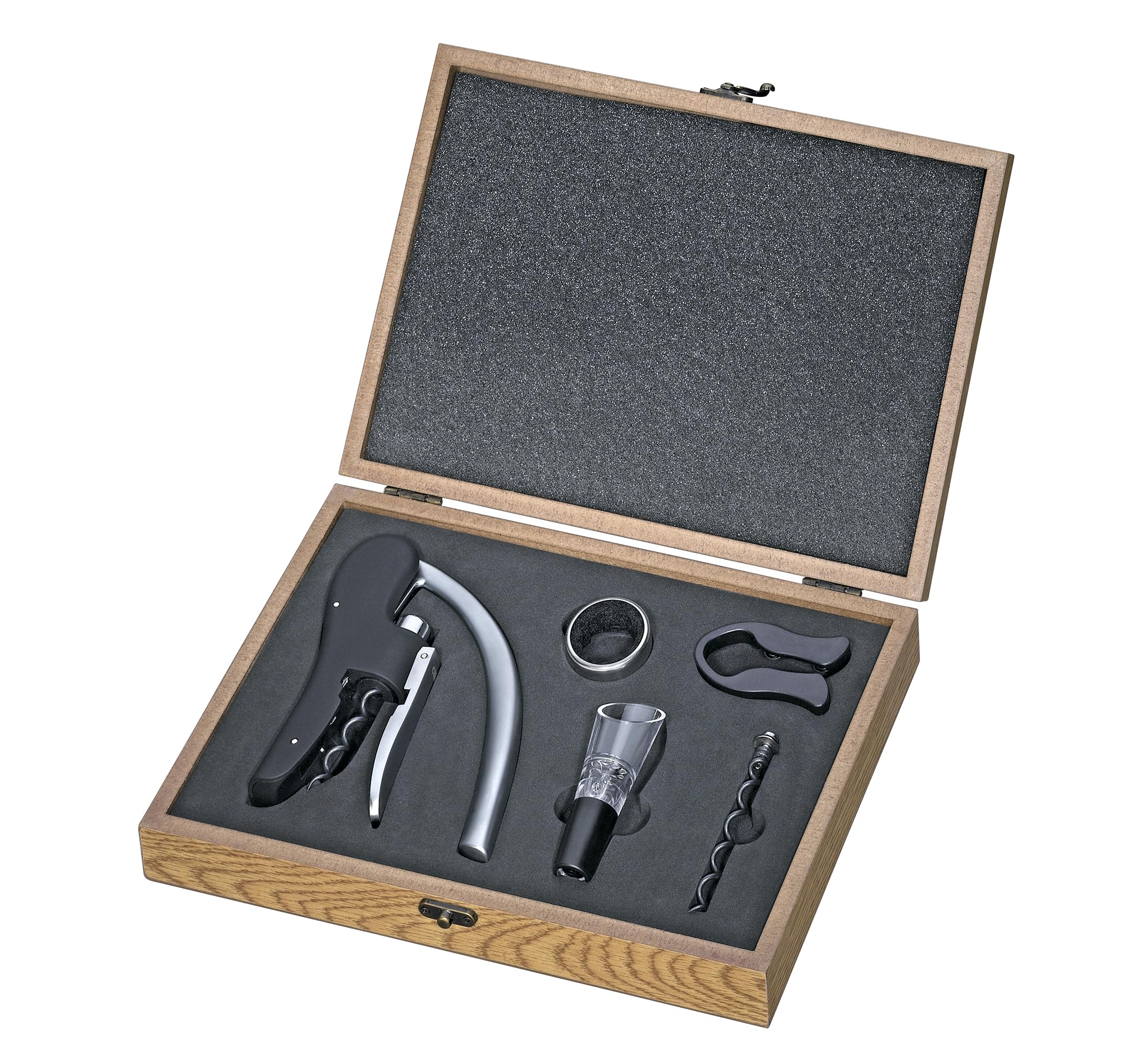 cilio Weinset TRENTINO 5-teilig, Korkenzieher, Ausgießer, Tropfenfänger, Folienschneider, Ersatzspirale, Holzbox, Geschenkset