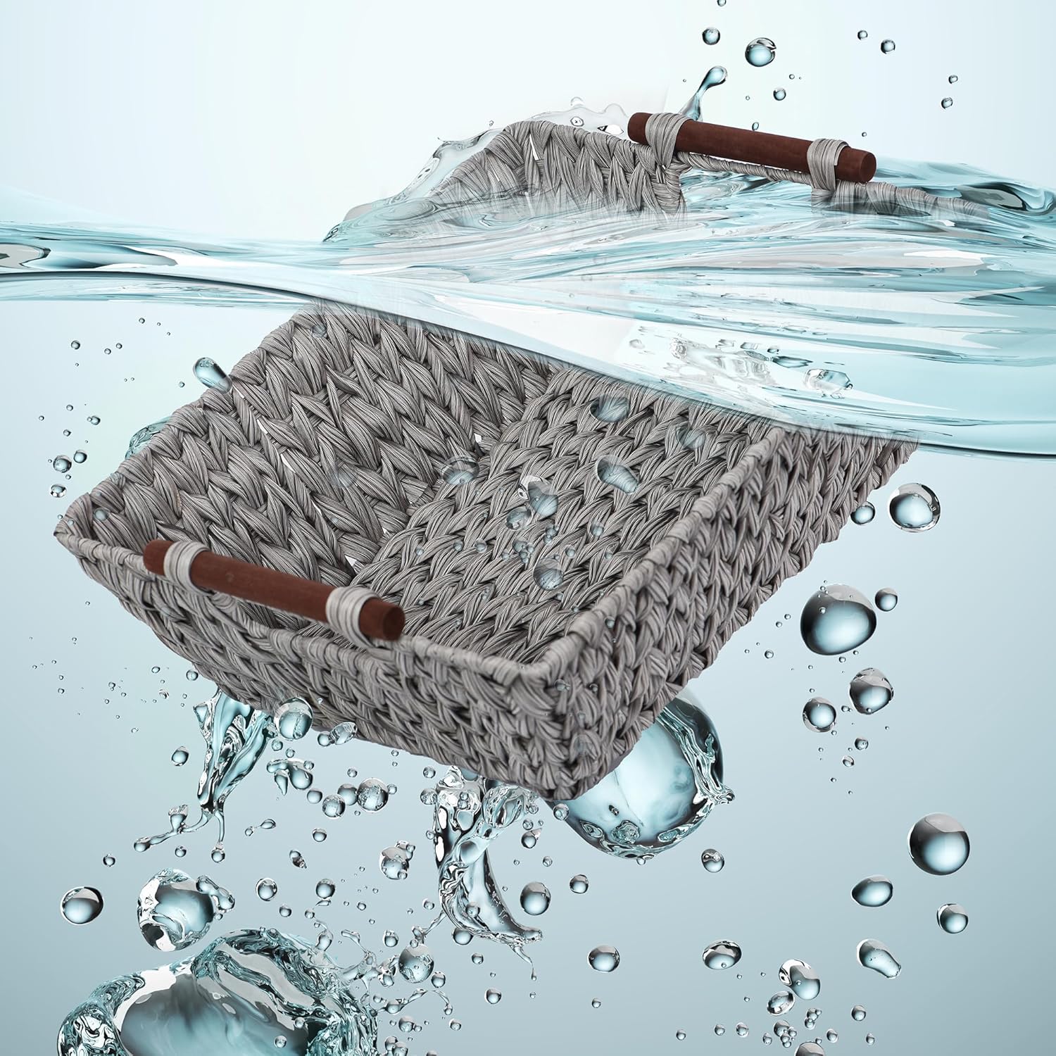 GRANNY SAYS 2-Pack Wicker Storage Baskets, Wicker Baskets for Organizing, Trapezoid Woven Basket with Handles, Storage Basket for Shelves, Gray