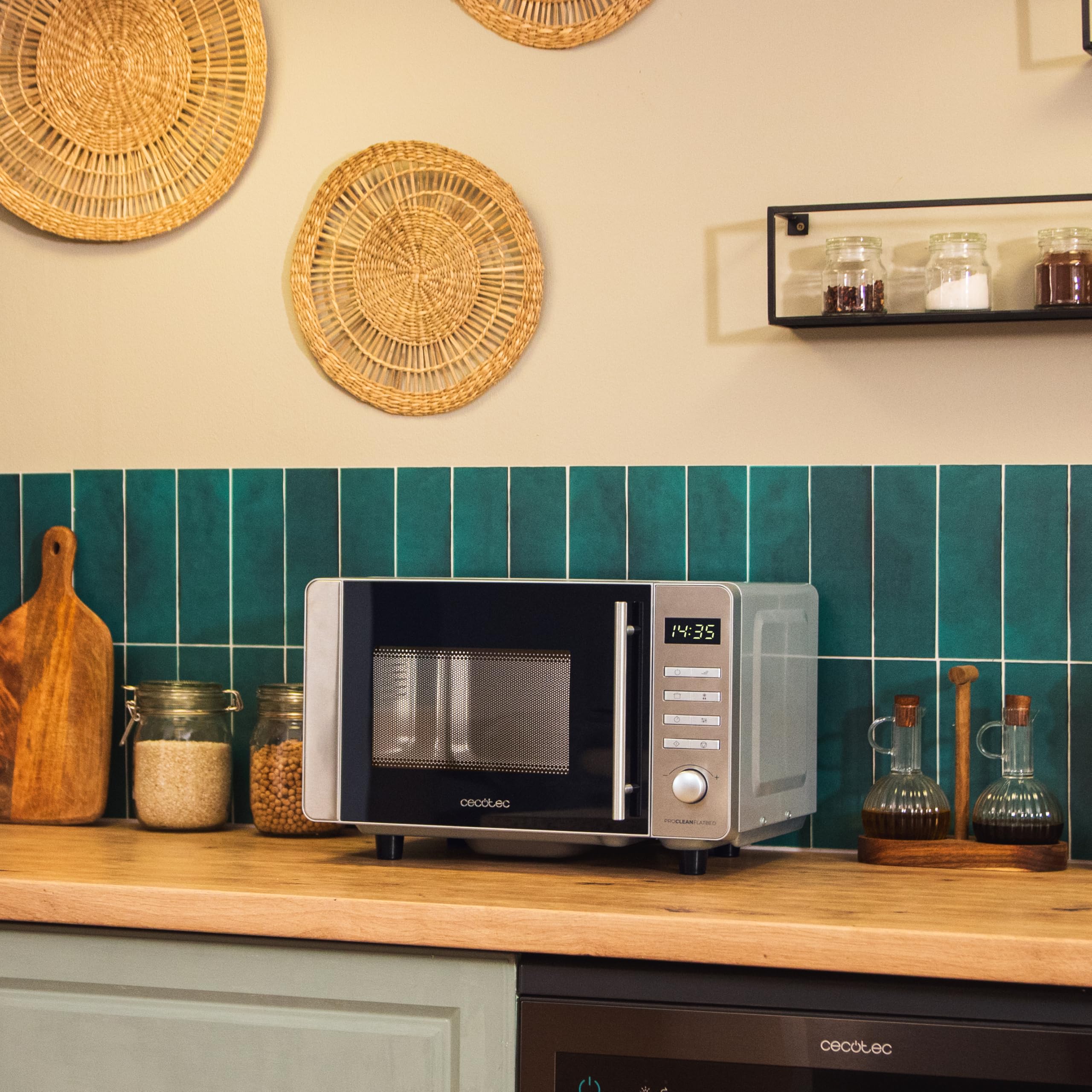 Cecotec Mikrowelle mit Grill Proclean 5010 Flatbed Edelstahl 20 l 700 W 800 W Halogengrill 8 Programme LED-Display 3DWave