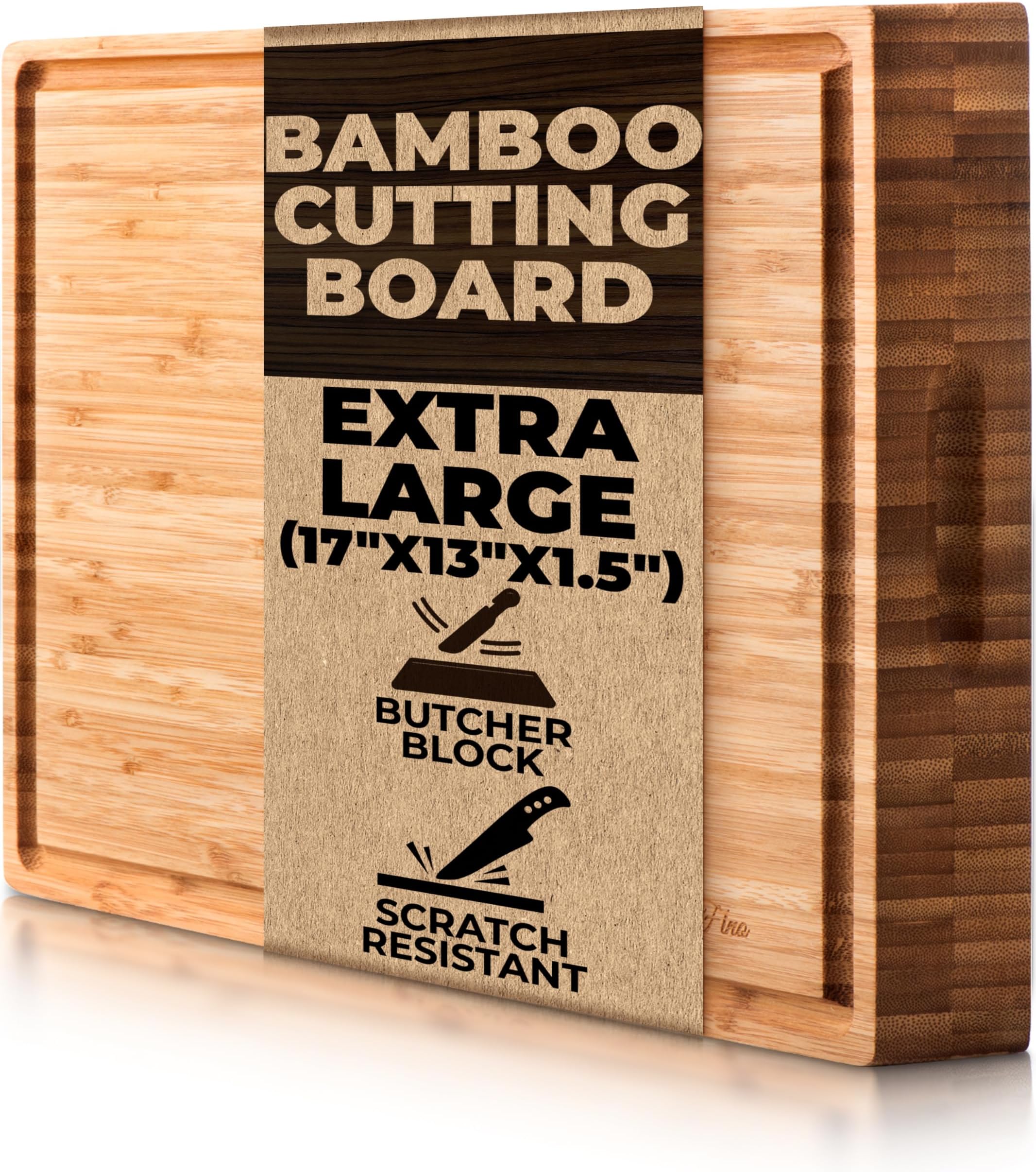 Butcher Block - Organic Bamboo Cutting Board w/Juice Groove - 17x13x1.5" -Butcher Block Cutting Board - Premium Quality and Professional Design - Bamboo Chopping Block