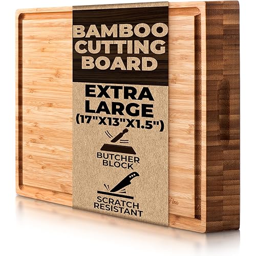Butcher Block - Organic Bamboo Cutting Board w/Juice Groove - 17x13x1.5" -Butcher Block Cutting Board - Premium Quality and Professional Design - Bamboo Chopping Block