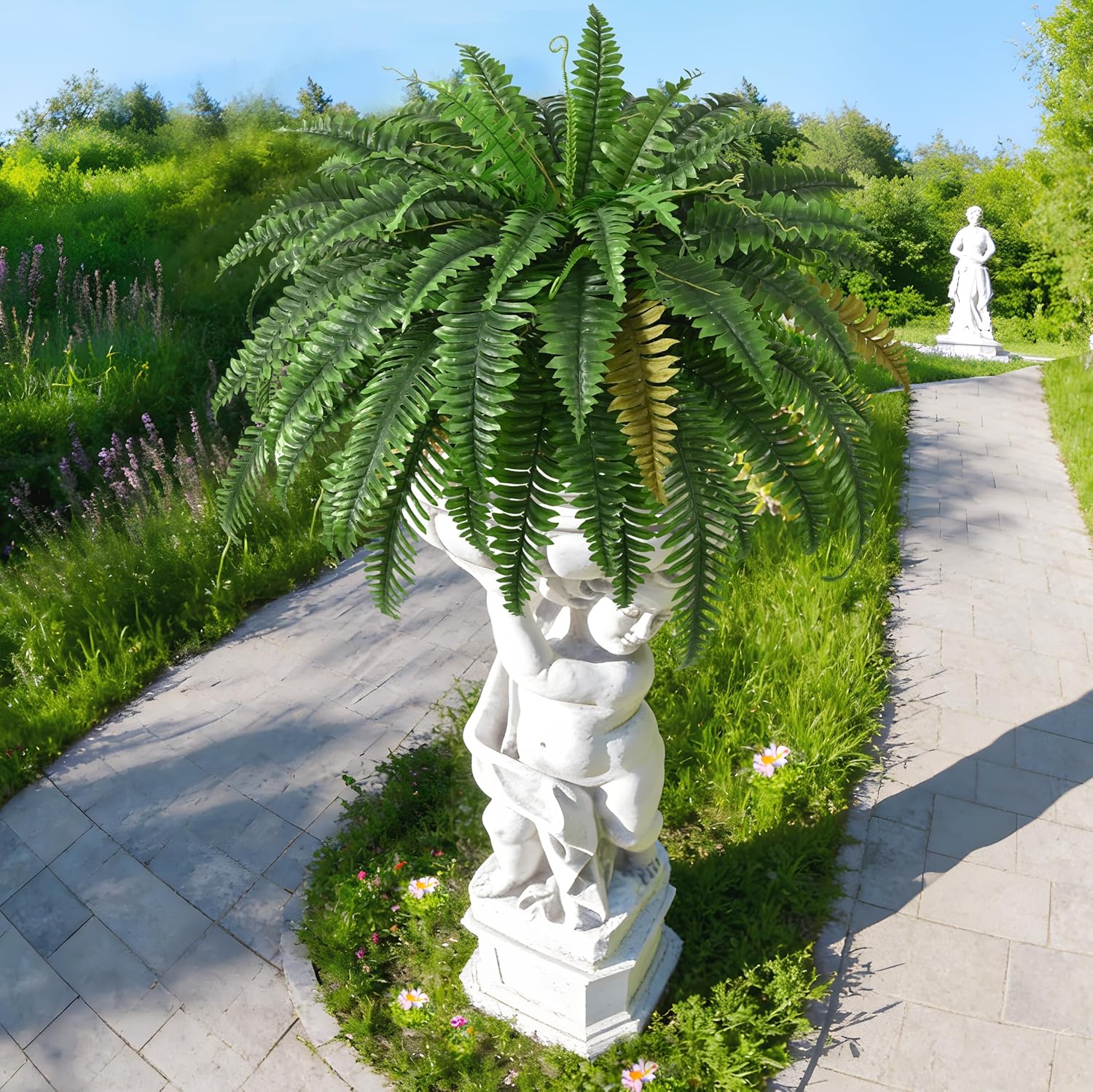 4PCS 45in Fake Ferns- Outdoor Faux Plants, Large UV Resistant Artificial Ferns for Outdoors, Weatherproof Faux Boston Fern Realistic Fake Artificial Plant for Porch Home Garden Patio Hanging Decor