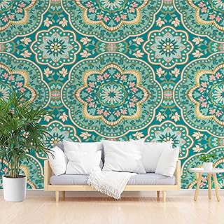 Bohème Vintage Papier Peint Panoramique, Médaillon Fleuri Papier Peint Intissé, Mandala Bohème ethnique Tapisserie Murale Cuisine Salle de Bain, Décoration Murale Chambre, 150 x 105 cm