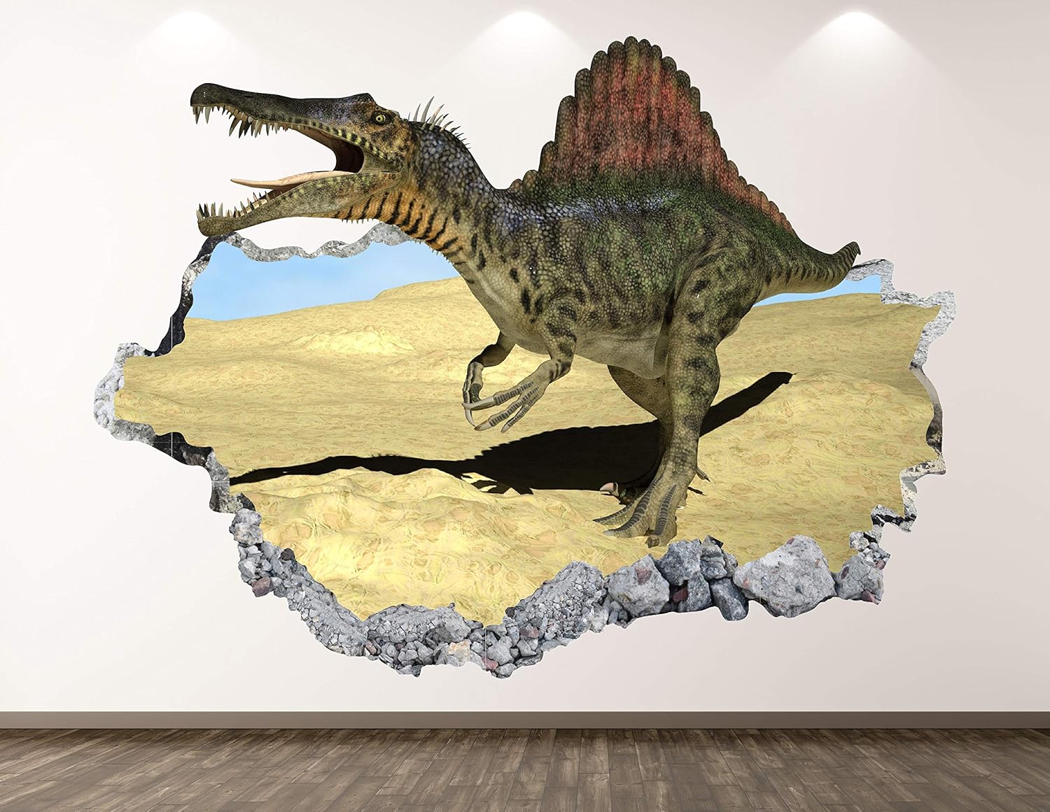 Dinosaur Wall Decal Art Decor 3D Smashed Spinosaurus Sticker Poster Kids Room Mural Custom Gift BL339 (42"W x 24"H)