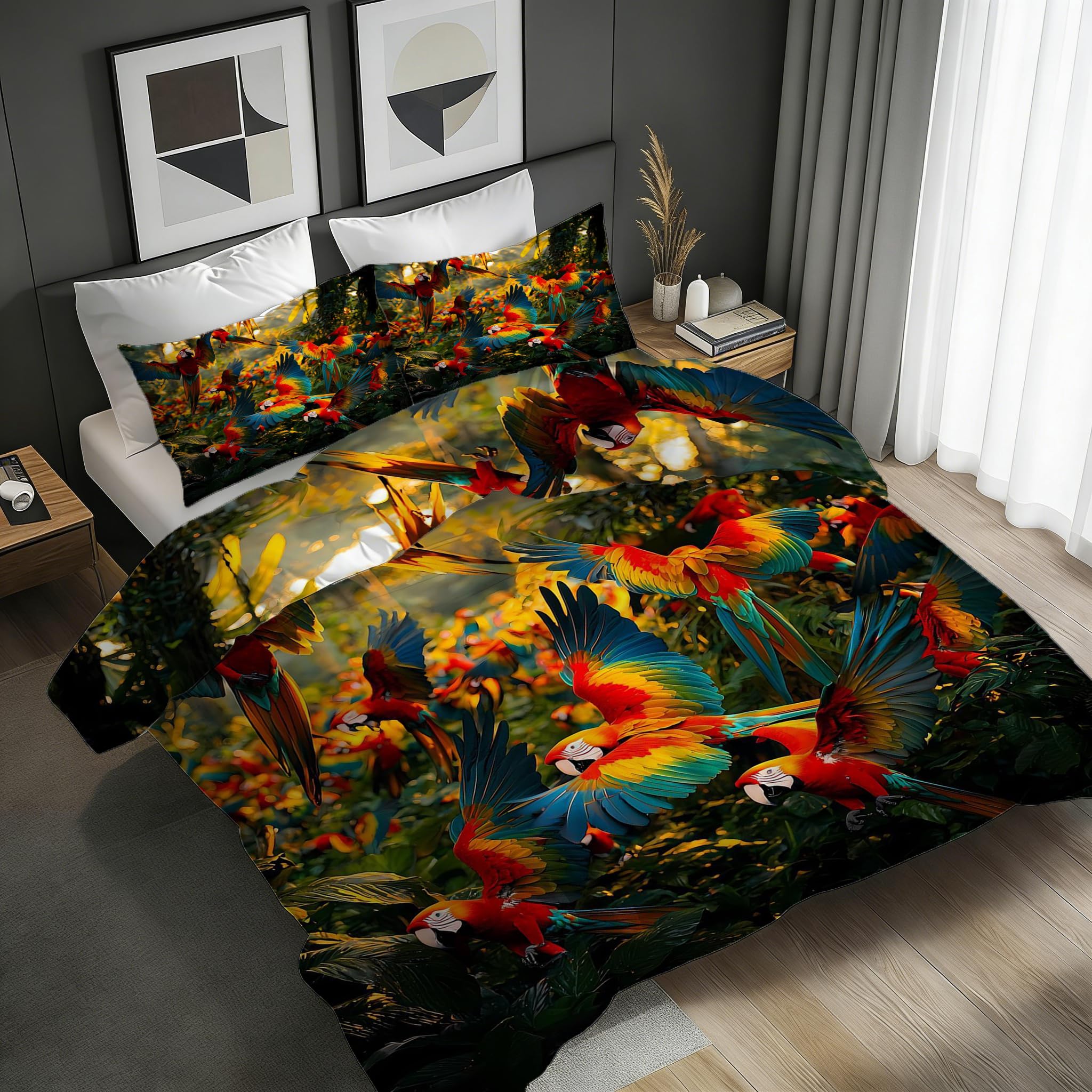 Housse De Couette 200x200 Jungle Tropicale Parure De Lit 2 Personnes