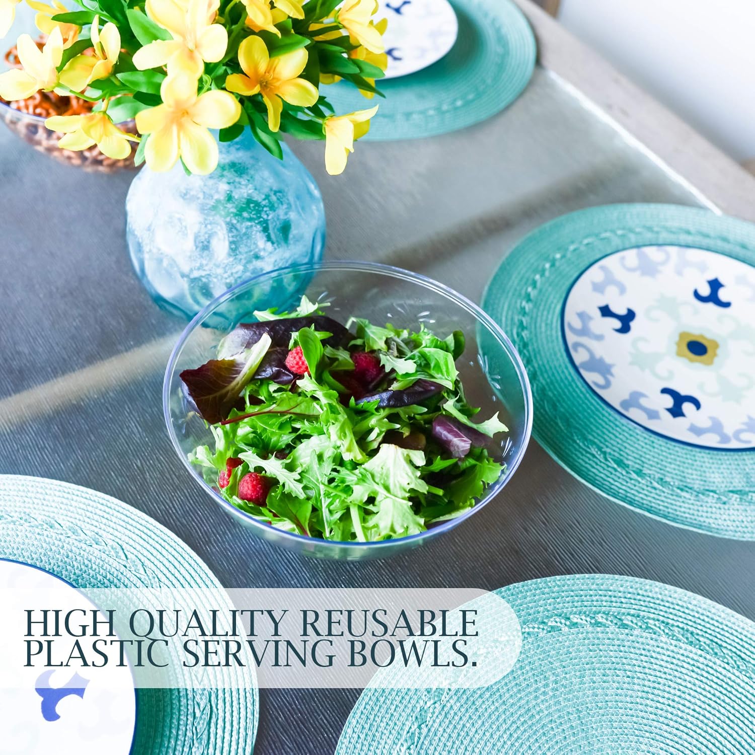 PLASTICPRO Disposable Round Serving Bowls, Party Snack or Salad Bowl, Medium, Plastic Crystal Clear Pack of 4 - Image 3