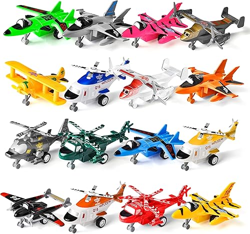 Miniatura 3 de JOYIN 34 piezas de vehículos de avión de tracción, juego de aviones, aviones incluyendo helicópteros, camiones de juguete vehículos de juguete