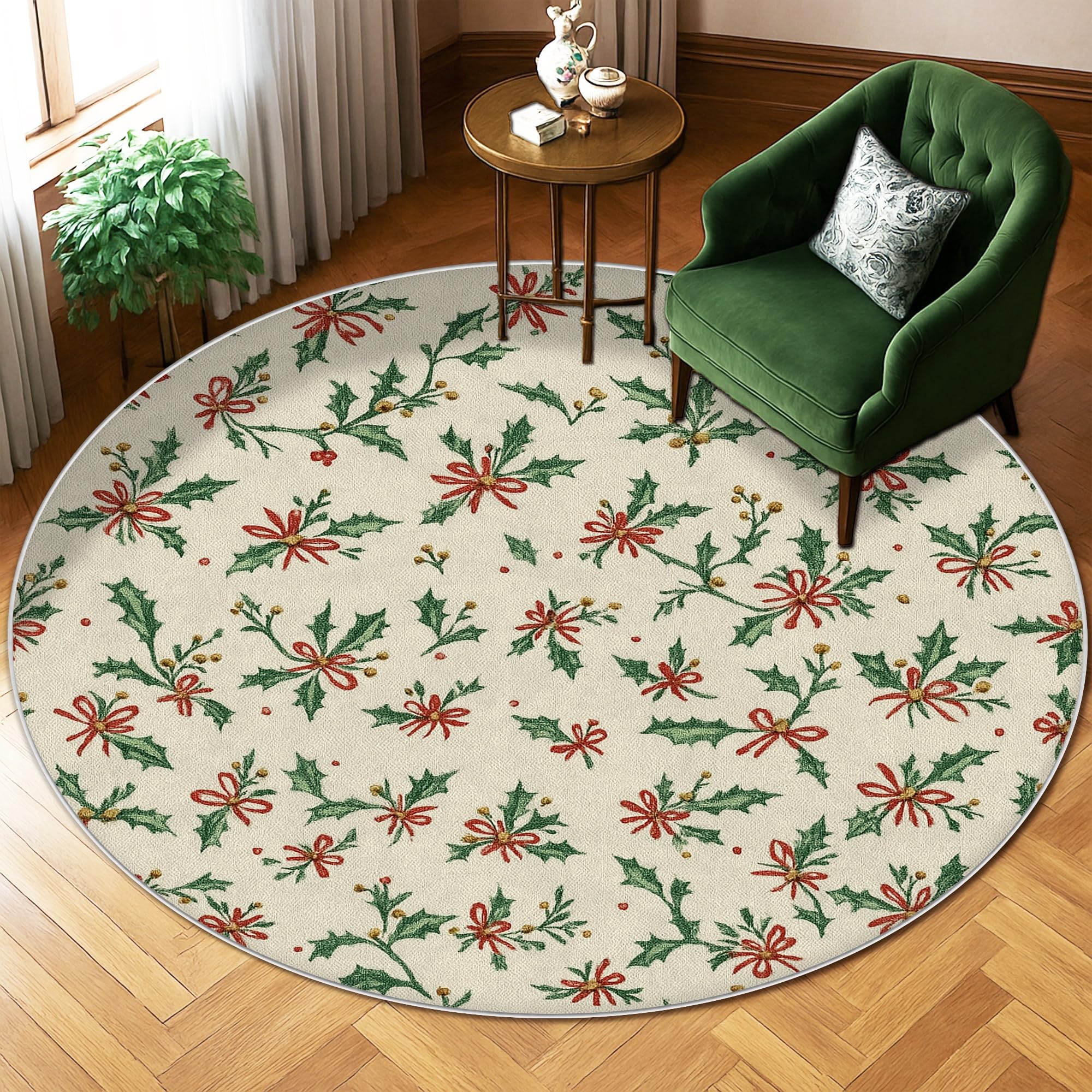 Tapis de sol rond de Noël vert pour chambre et dortoir