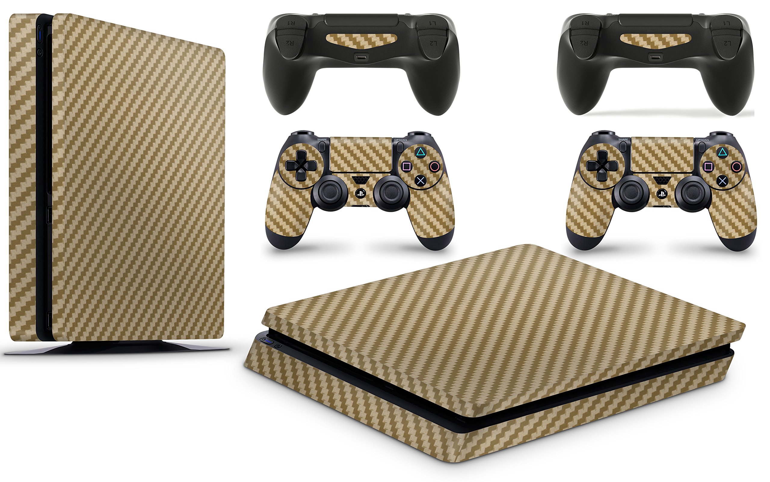 PS4 Slim Console Carbon Gold Colour Skin Decal Vinal Sticker + 2 Controller Skins Set