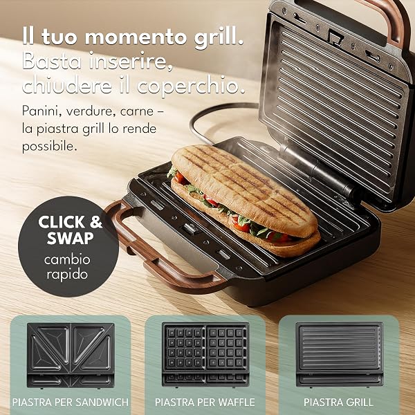 LEBENLANG Sandwich Maker 3 in 1-750 W Incl. 3 inserti per Grill, Sandwich & Waffle I Tostiera elettrica piastre 3 in 1 Piastra toast Toastiera Elettrica Waffle Maker Toaster Sandwich Griglia Toast - 4