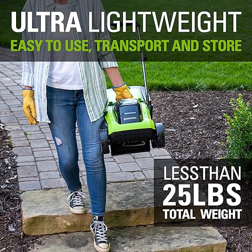 Miniatura 19 de Greenworks Cortacésped inalámbrico sin escobillas de 24 V 13 pulgadas con batería de 4.0 Ah y cargador, cortacésped de empuje sin mantenimiento