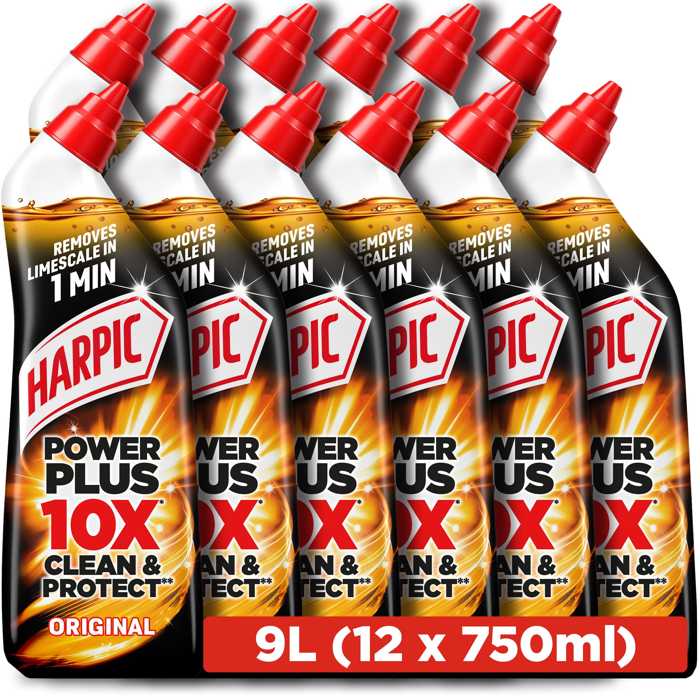 Harpic Powerplus Toilet Cleaning Gel, Original Scent, Pack 12 X 750 Ml, Removes Limescale, Kills 99.9% Of Bacteria, Powerful Deep Clean Toilet Cleaner,