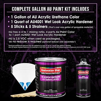 Restoration Shop - Iridium Silver Metallic Acrylic Urethane Auto Paint - Complete Gallon Paint Kit - Professional Single Stage High Gloss Automotive, Car, Truck Coating, 4:1 Mix Ratio, 2.8 VOC