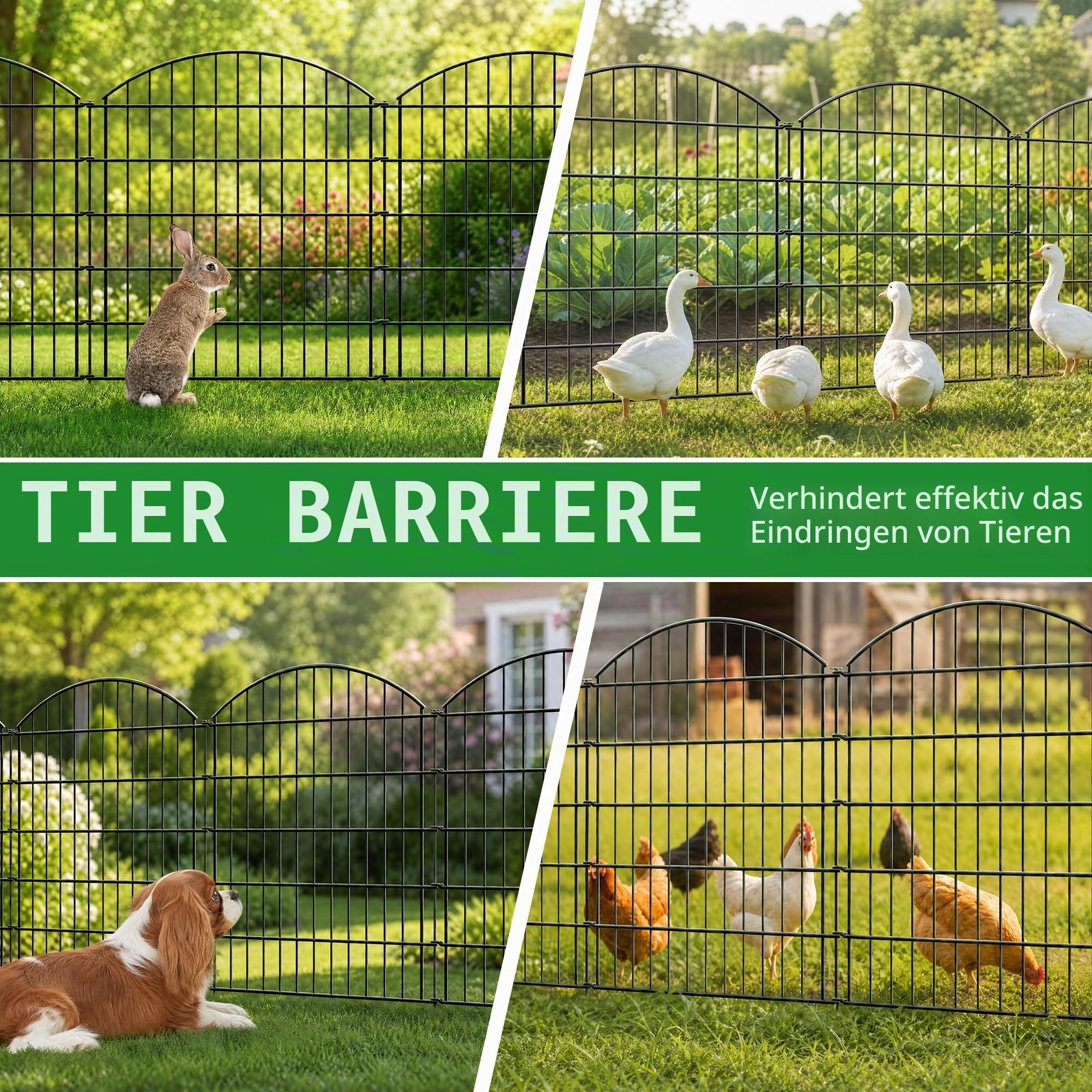 Thealyn Metall Gartenzaun, Dekorative Bordüre, Kein Graben, Rostfreie Tierbarriere für Blumenbeet, Hunde (81cm H x 71cm B, 10 Paneele, Gesamtlänge 7m)