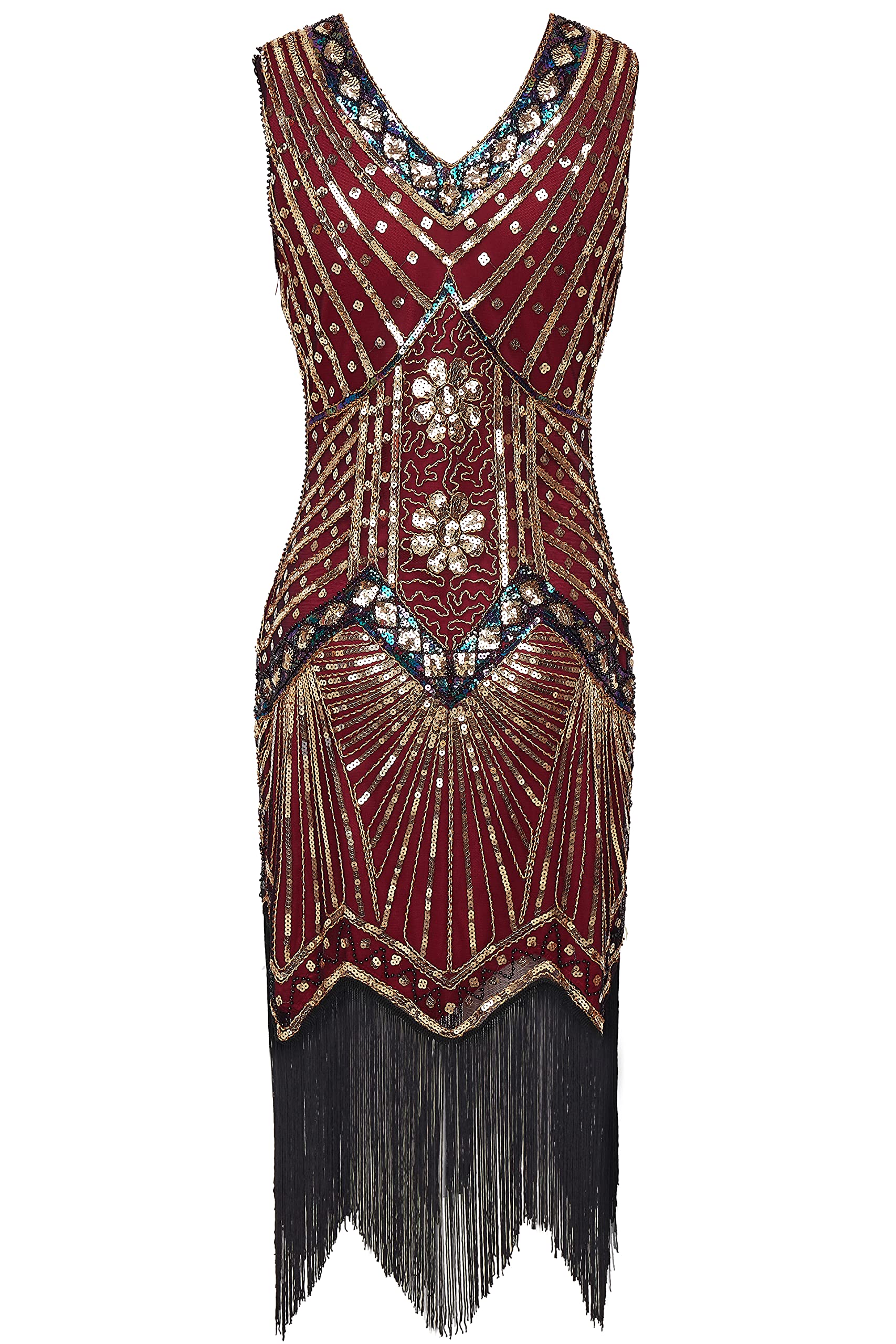 BABEYOND Damen Flapper Kleider voller Pailletten Retro 1920er Party Damen Kostüm Kleid Gold Weinrot, 3XL