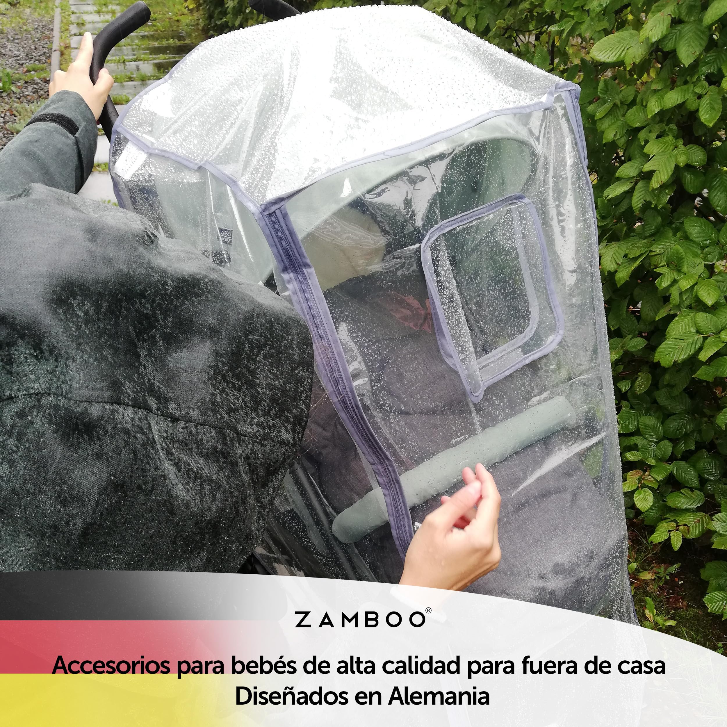 Zamboo Plastico Lluvia Silla Paseo Universal – Burbuja Impermeable para Carrito con Cremallera Frontal Ventana de Contacto y Ventilación - Seguro - Libre de PVC y Contaminantes - Transparente