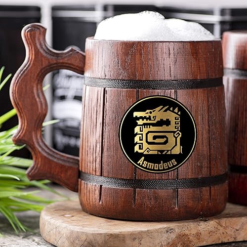Miniatura 3 de Taza de cerveza de madera MHW Lagiacrus. Taza de cerveza personalizada MHW. Taza de jugador. Tanque MHW. Regalo para él. Regalo para el jugador de