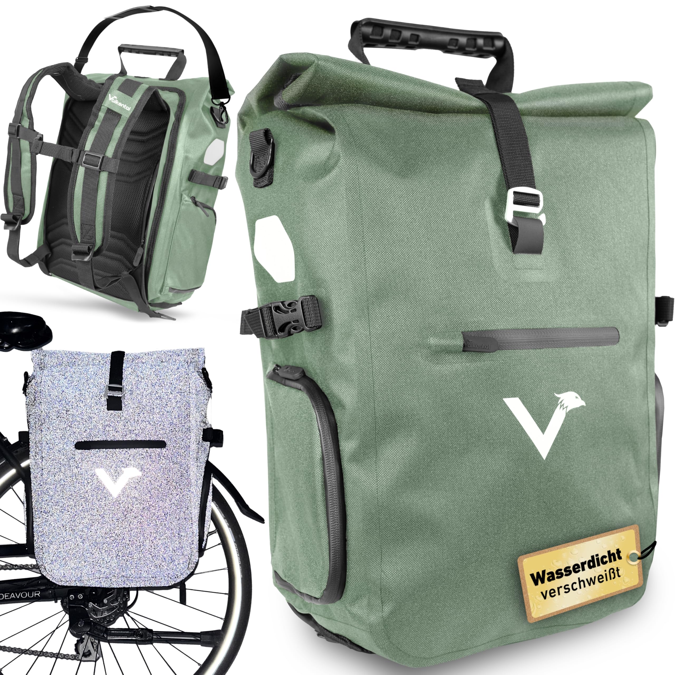 Valkental - 3in1 Fahrradtasche Pro - Das Original - Hochwertiges Nylon -  23L Volumen - Geeignet als Gepcktrgertasche, Rucksack & Umhngetasche -  100% Wasserdicht - Fahrradtasche fr Gepcktrger : Amazon.de: Sport &  Freizeit