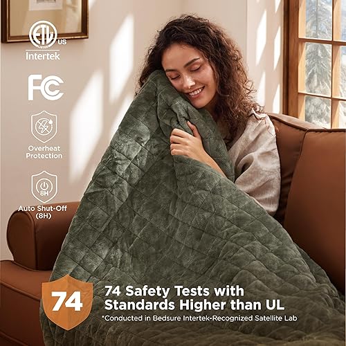 Vista 73 de Bedsure - Manta eléctrica tamaño matrimonial; térmica, de franela suave, calentamiento rápido, 10 ajustes de tiempo y 6 ajustes de calor; regalo 01