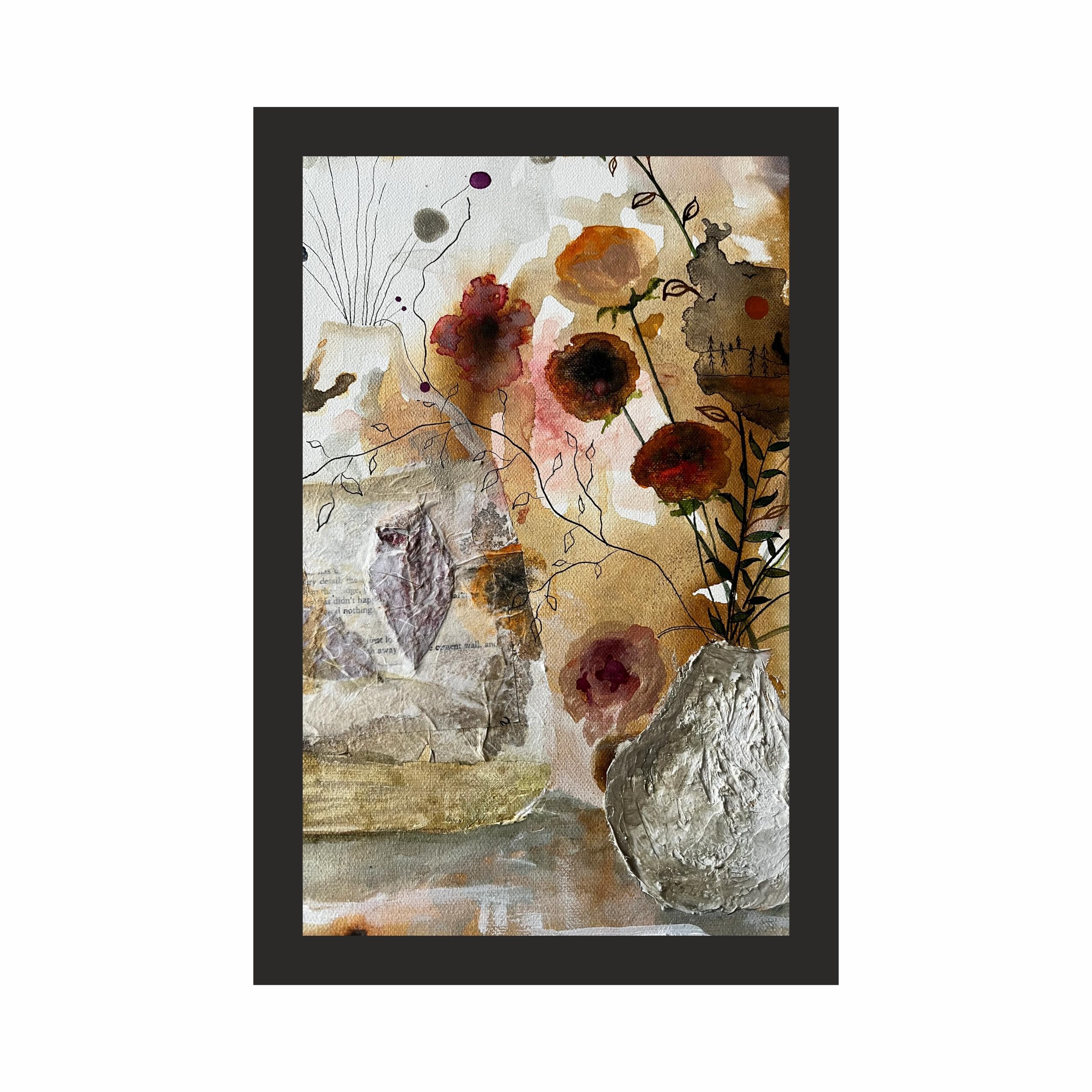 Abstract Floral Vase Wall Art Frame 12x18 Inch