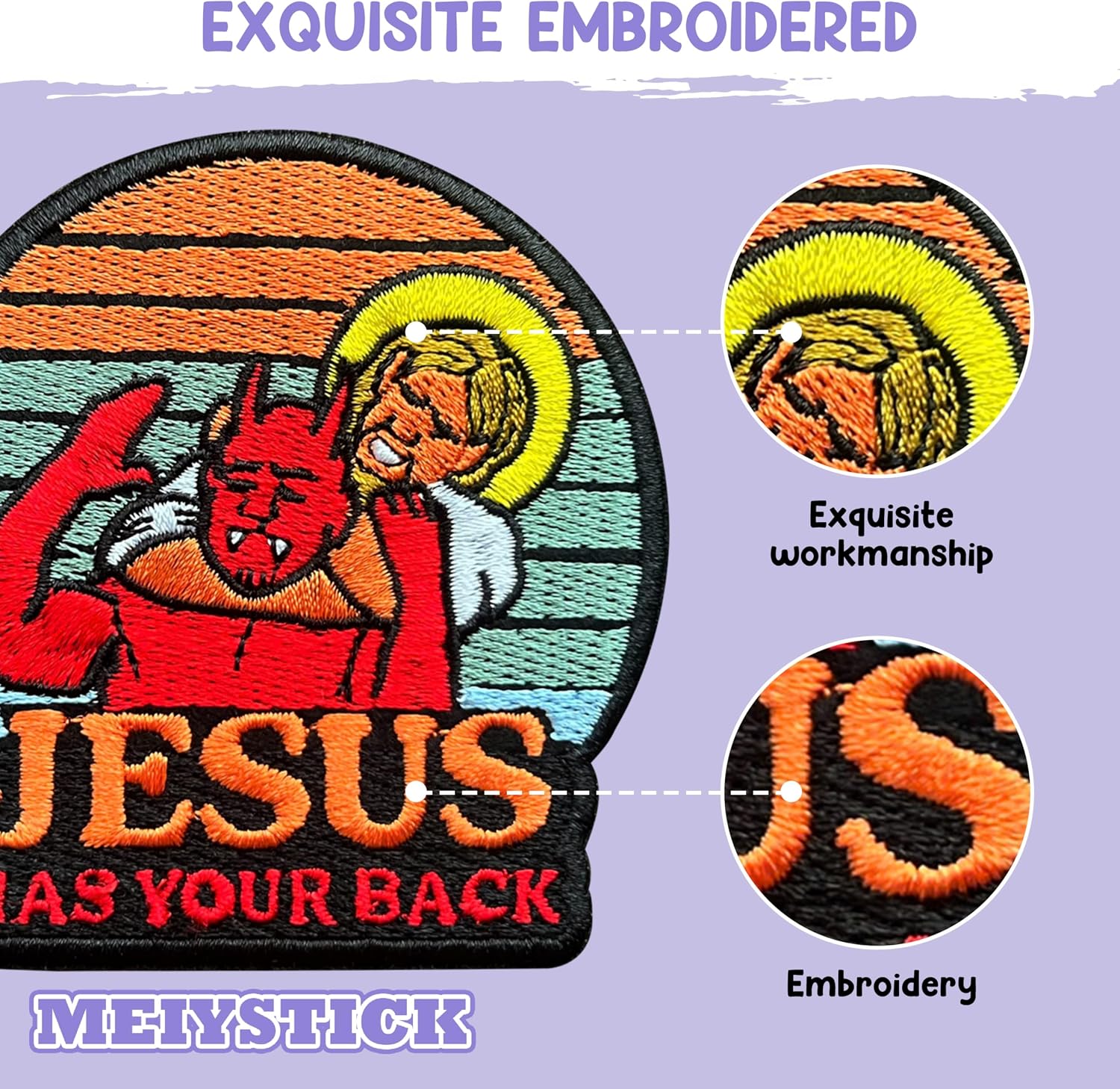 Jesus Has Your Back Embroidery Patch for Clothes Backpacks Hats Jeans Bags, Faith Religious Size 3" Iron Patch or Sew On Patches, Applique Embroidery Patches, Christian Gift for Jesus Lovers