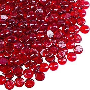 Flat Glass Marbles Vase Filler Beads 5lb, 500 Red Stones | Glass Pebbles Gems