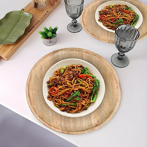 Lightnpro - Platos redondos de madera Platos de carga de madera natural hechos a mano de 13 pulgadas, platos ligeros de fácil limpieza para platos,
