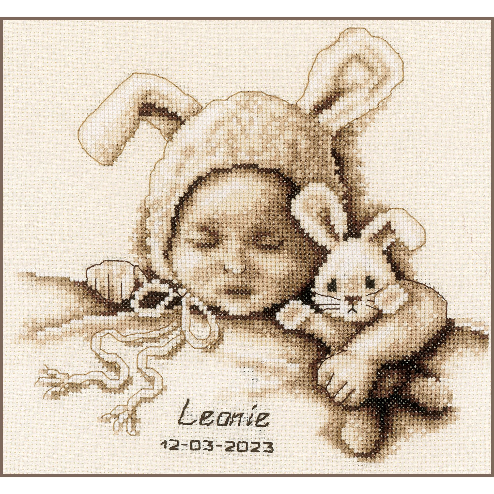 Vervaco Baby and Rabbit Counted Point Kit, Ecru 23 x 21 cm