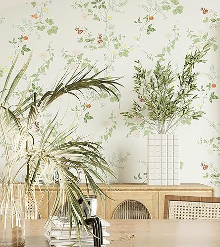 Miniatura 4 de Ismoon Papel tapiz floral de 16.1 x 197 pulgadas, papel de contacto bohemio para despegar y pegar, papel de contacto bohemio con plantas de vid de