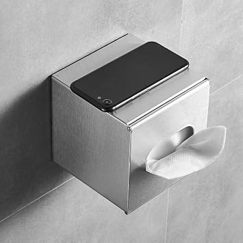 JunSun Square Tissue Box Cover Tissue Box Holder Napkin Holder Tissue Cube Box Decorative Holder For Bathroom Bedroom Office Dresser Nightstand Desk Tabletop 5X 5 X 5-Stainless Steel Brushed Nickel