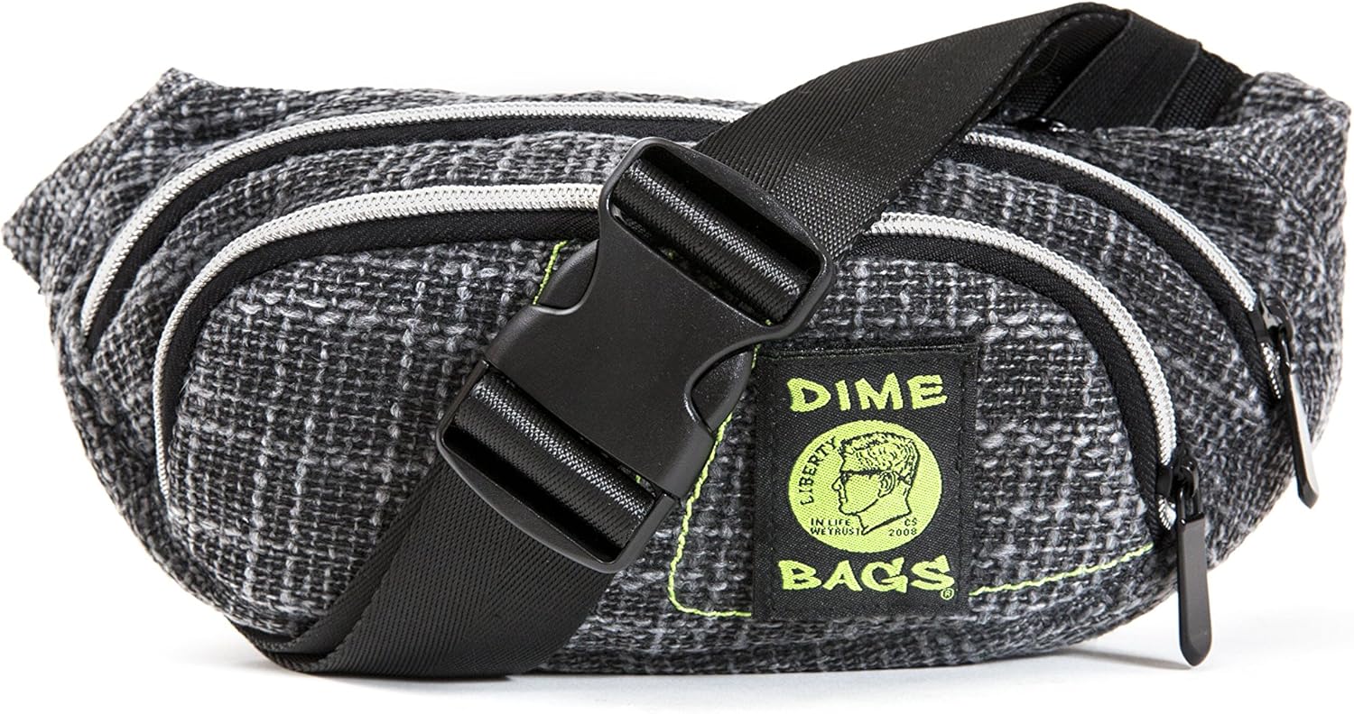 Dime Bags Classic Fanny Pack, Hempster Waist Bag with 7 Compartments for Storage, Travel Pouch with Adjustable Strap, Heavy-Duty Zippers & Hidden Pocket (Black)
