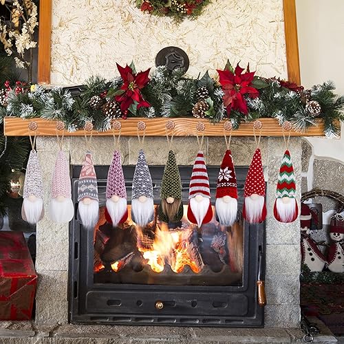 Miniatura 6 de Juego de 10 adornos de Navidad hechos a mano para colgar en el árbol de Navidad, gnomos de Navidad para decoración del hogar, decoración navideña