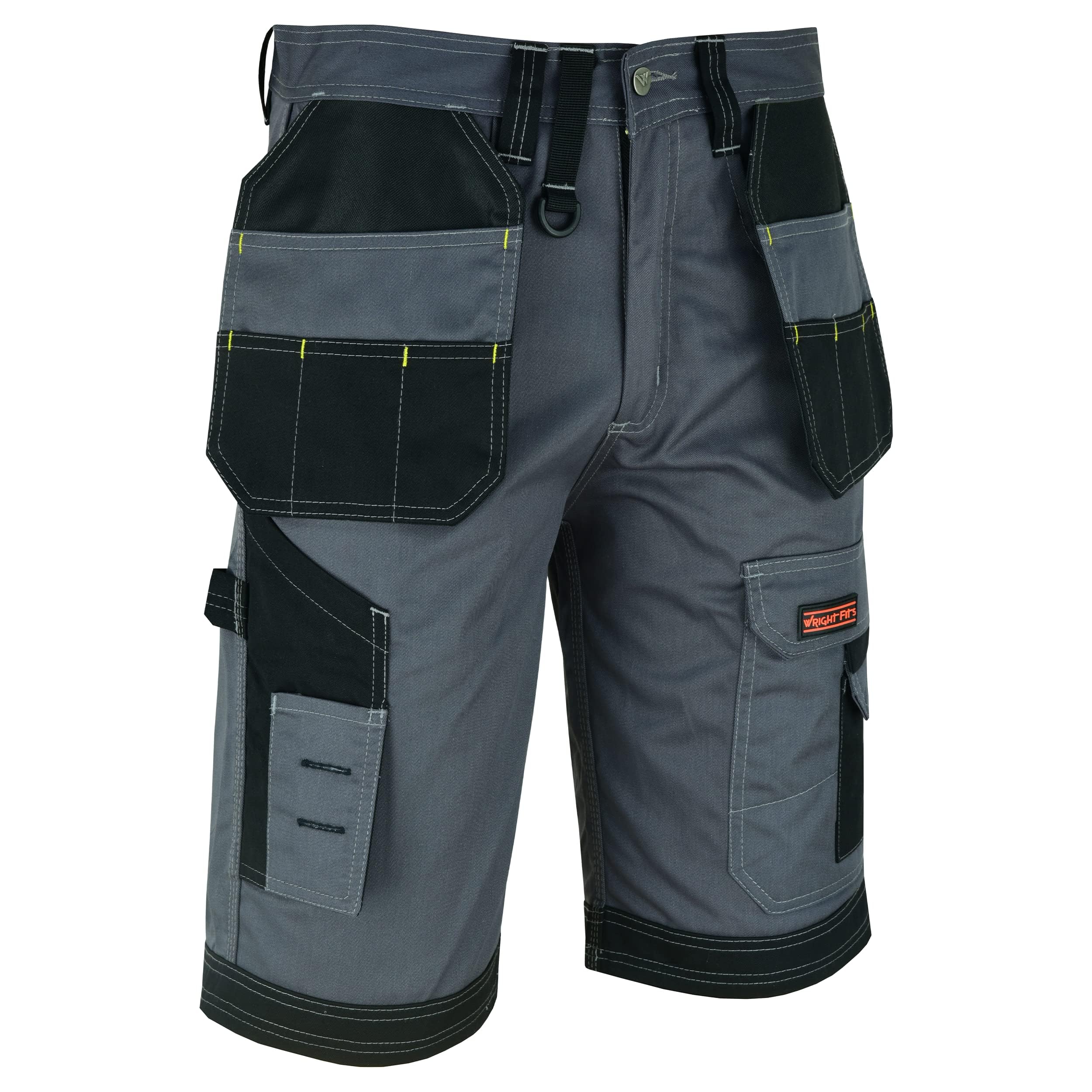 Wrightfits Men's Grey Holster Work Shorts - Heavy Duty Safety Combat Cargo Summer Shorts - Multi Pockets - Triple Stitched - Durable Workwear 36 W