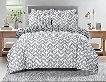 Majestic Giftware Madison Linen 8-Piece Full Size Duvet Bedding Set (BL107-F) | Diamond Braid Dark Gray 300 TC Cotton Sateen Durable & Washable | 2 Fitted Sheets, 2 Duvets, 4 Pillowcases