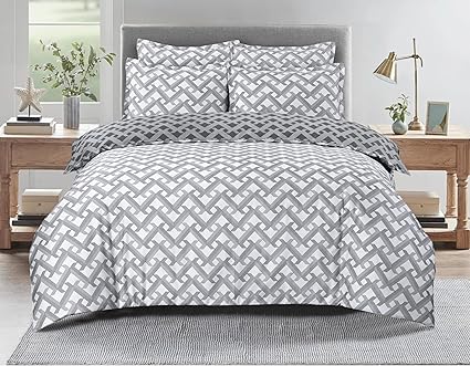 Majestic Giftware Madison Linen 8-Piece Full Size Duvet Bedding Set (BL107-F) | Diamond Braid Dark Gray 300 TC Cotton Sateen Durable & Washable | 2 Fitted Sheets, 2 Duvets, 4 Pillowcases