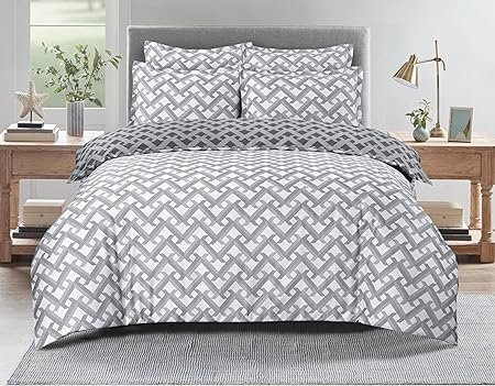 Majestic Giftware Madison Linen 8-Piece Full Size Duvet Bedding Set (BL107-F) | Diamond Braid Dark Gray 300 TC Cotton Sateen Durable & Washable | 2 Fitted Sheets, 2 Duvets, 4 Pillowcases