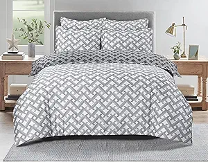 Majestic Giftware Madison Linen 8-Piece Full Size Duvet Bedding Set (BL107-F) | Diamond Braid Dark Gray 300 TC Cotton Sateen Durable & Washable | 2 Fitted Sheets, 2 Duvets, 4 Pillowcases
