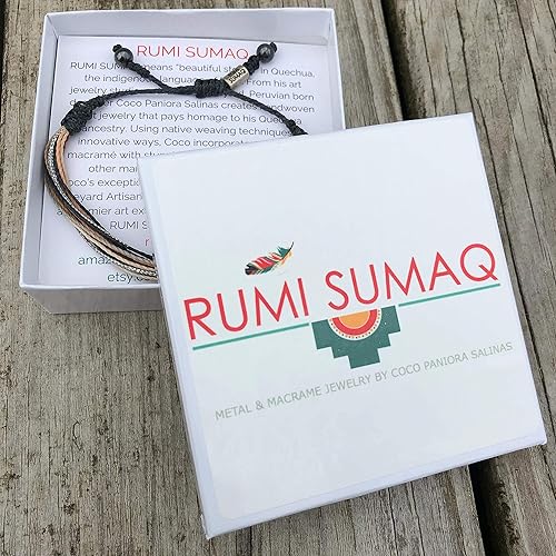 Miniatura 4 de Multi-strand Thread Bracelet with Hematite Stones in Navy, Peach, Maroon, Grey and Metallic Silver Hand Knotted Macrame Waxed Cord - Handmade