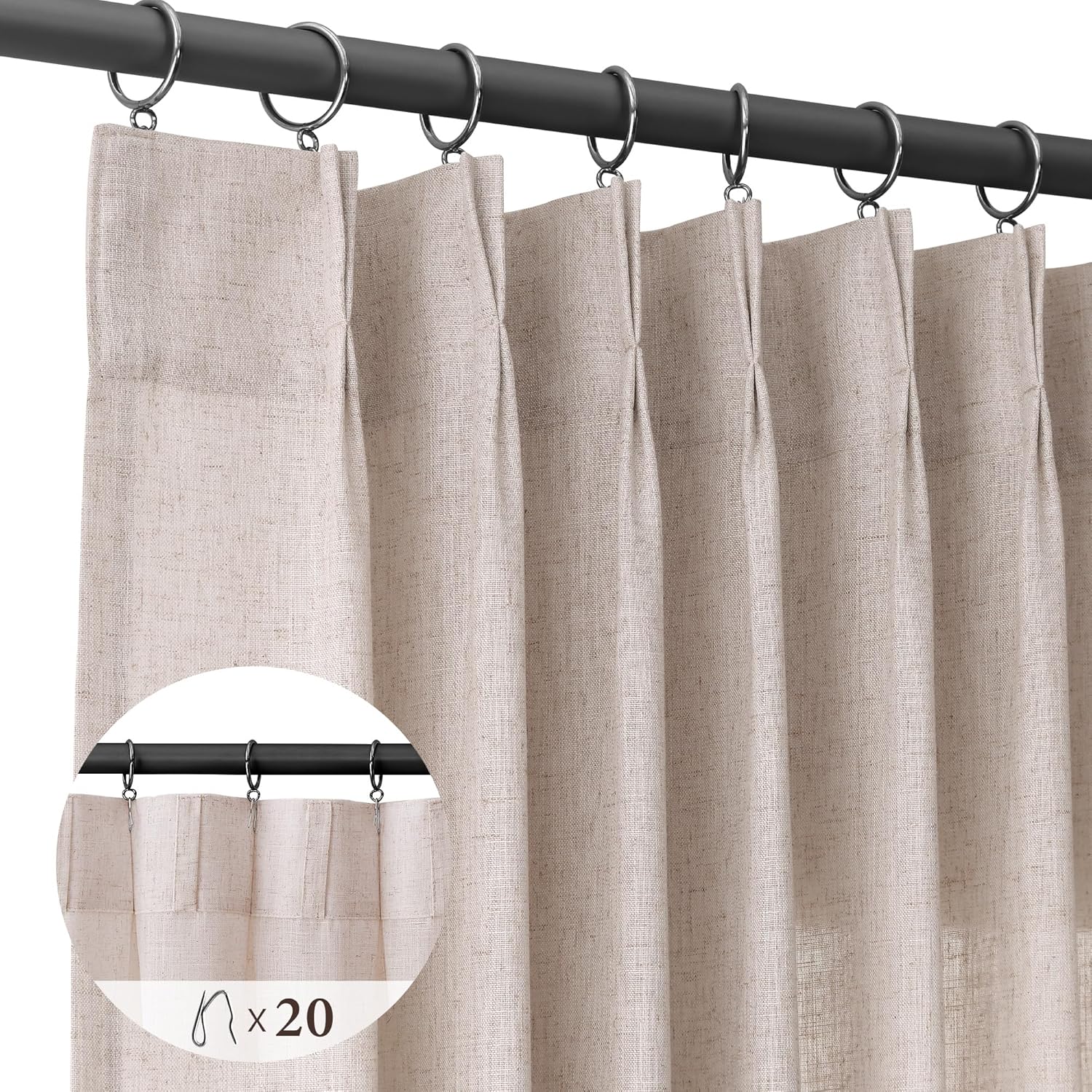 Natural Oatmeal Beige Pinch Pleated Curtains 84 Inches Long 2 Panels for Living Room Textured Linen Semi Sheer Window Curtains Light Filtering Boho Pinch Pleat Drapes for Dinning Bedroom 40X84
