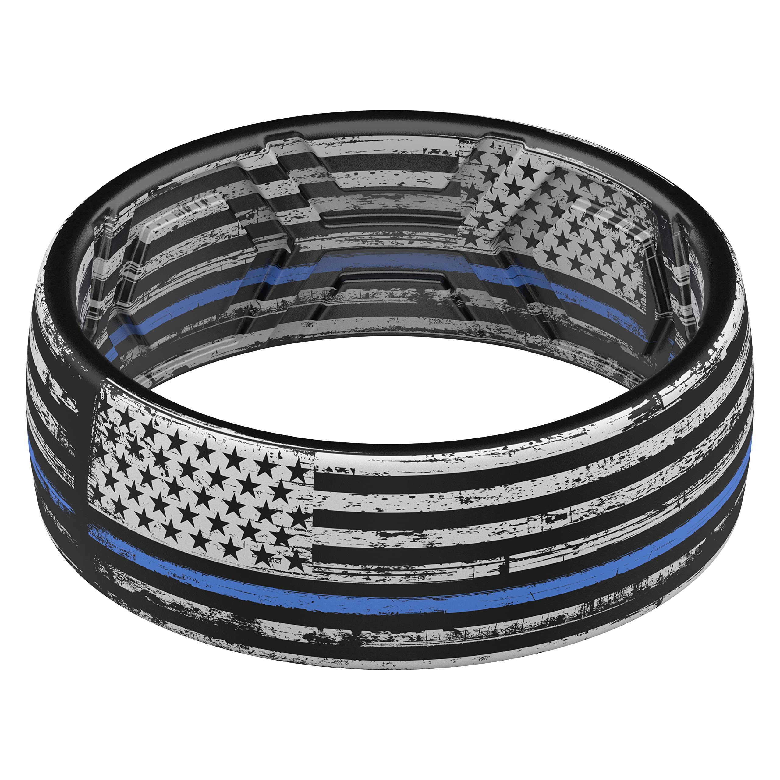 ThunderFit Silicone Rings, Wedding Bands for Men, Printed Design, Breathable Rubber Engagement Bands, 2.1mm Thick, 8mm Wide