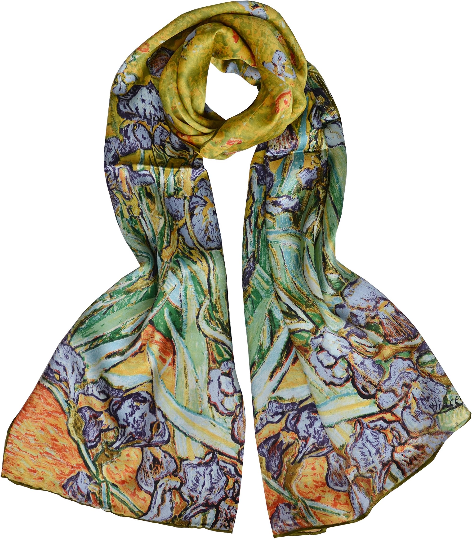 Van Gogh and Claude Monets Paintings, Fashion Silk Scarf Premium Shawl Wrap Art (Van Gogh - Starry Night)